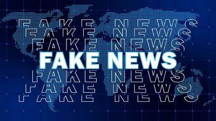 Fake News - design template for news channels or internet tv background - FAKE NEWS lettering repeating effect on world map background - 3D Illustration