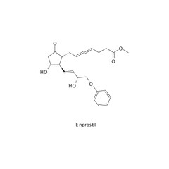 Enprostil  flat skeletal molecular structure Prostaglandin analogue drug used in heartburn, peptic ulcer treatment. Vector illustration.