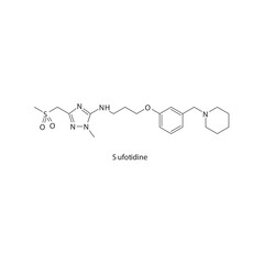 Obraz premium Sufotidine&nbsp; flat skeletal molecular structure H2 receptor antagonist drug used in heartburn, peptic ulcer treatment. Vector illustration.