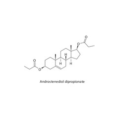 Androstenediol dipropionate flat skeletal molecular structure Androgen receptor agonist drug used in androgen replacement theraphy treatment. Vector illustration.