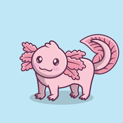 illustration a pink and cute axolotl in cartoon style