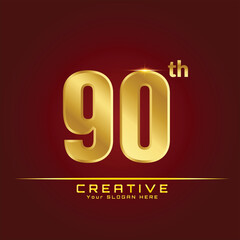 anniversary, anniversary, anniversary celebration logotype. Logo, ribbon golden number on red background. Numbers ribbon gold foil.