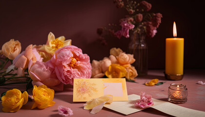 Obraz na płótnie Canvas Elegant Floral Wedding Invitation Set with Pink and Yellow Accents
