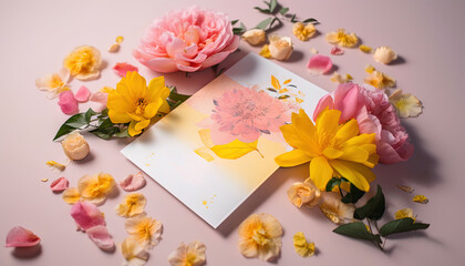 Elegant Wedding Stationery in Pink and Yellow with Floral Motifs