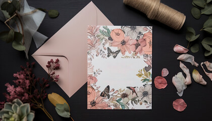 Contemporary wedding invitation showcasing a beautiful whimsical color palette