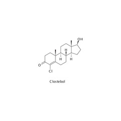 Clostebol  flat skeletal molecular structure Androgen receptor agonist drug used in ophthalmological, dermatological disorders treatment. Vector illustration.