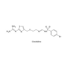 Ebrotidine  flat skeletal molecular structure H2 receptor antagonist drug used in heartburn, peptic ulcer treatment. Vector illustration.
