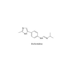 Bisfentidine flat skeletal molecular structure H2 receptor antagonist drug used in heartburn, peptic ulcer treatment. Vector illustration.