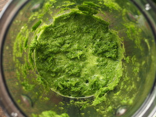 blended green pandan leaves to extract juice