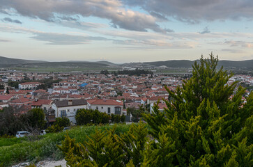 Fototapeta premium tile roofs of traditional Turkish houses in Alacati old town (Izmir region, Turkey)