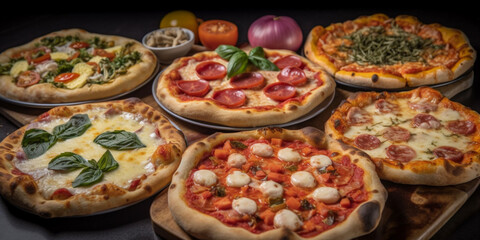 Fototapeta na wymiar Pizza styles: Neapolitan, New York-style, Chicago-style, Margherita Genetarive AI