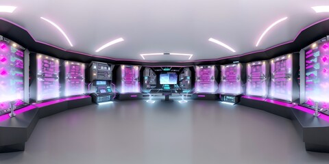 Photo of a futuristic room with dynamic lighting and sleek design