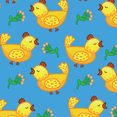 Birds spring Easter plants pattern