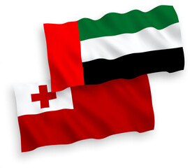 Flags of Kingdom of Tonga and United Arab Emirates on a white background