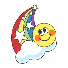Rainbow sticker with cloud, stars and a smiley face