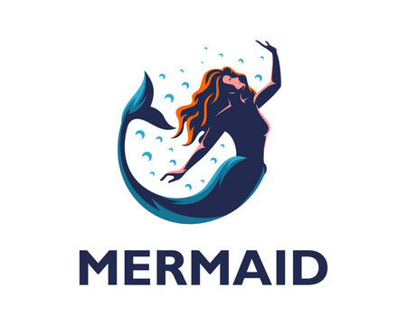Mermaid Shilouette Logo Vector, Beauty mermaid logo design illustration