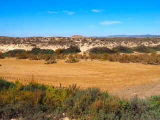Hiking across the beautiful island of Culatra at the Algarve coast of Portugal
