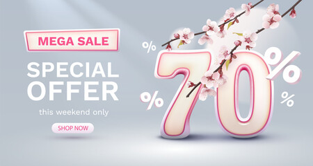 Special spring discount as a gift to the buyer, -70 Percentage off sale. Vector illustration
