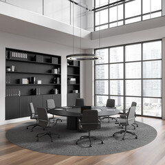 White meeting room with round table