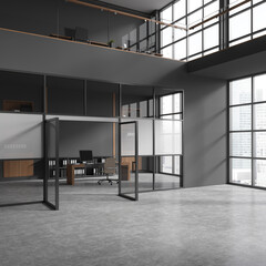 Gray lobby with CEO office