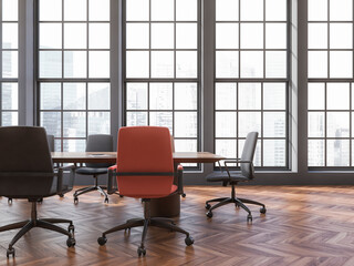Pink and black chair meeting room close up