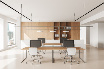 White and wooden open space office