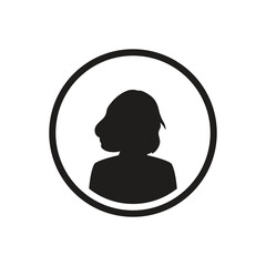 Monochrome woman avatar silhouette with half circle. User icon vector in trendy flat design.