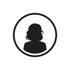 Monochrome woman avatar silhouette with half circle. User icon vector in trendy flat design.