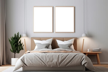 modern room mockup with blank frames, generative ai