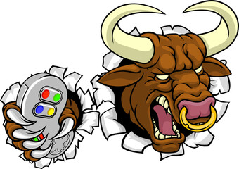 Bull Minotaur Longhorn Cow Gamer Mascot Cartoon