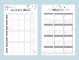 Meal Planner and groceries list planner. Plan you food day easily. Vector illustration.