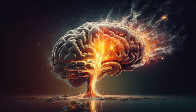 Concept art of a human brain exploding with knowledge and creativity. generative ai.