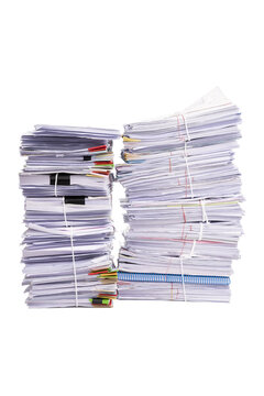 Stack of business documents papers isolated on white background