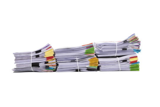 Stack of business documents papers isolated on white background