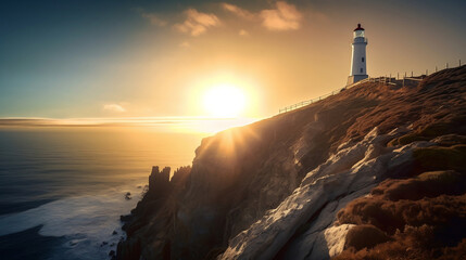 Majestic Lighthouse standing tall on a Cliff overlooking the Ocean