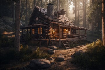 Fototapeta na wymiar old abandoned cabin in the woods. Generative AI