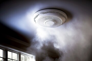 Smoke alarm fire sensor installed on ceiling, created with generative ai