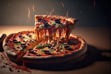 Fototapeta na wymiar Aesthetic dripping tasty pizza slice. Generative AI