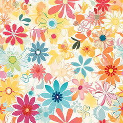 Fototapeta na wymiar A lovely sameless illustration floral pattern featuring delicate pink, purple, and green flowers arranged in a natural and harmonious way