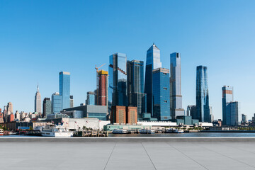 Obraz premium Skyscrapers Cityscape Downtown, New York Skyline Buildings. Beautiful Real Estate. Day time. Empty rooftop View. Success concept.