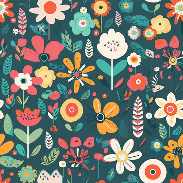 A lovely sameless illustration floral pattern featuring delicate pink, purple, and green flowers arranged in a natural and harmonious way