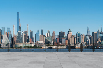 Obraz premium Skyscrapers Cityscape Downtown, New York Skyline Buildings. Beautiful Real Estate. Day time. Empty rooftop View. Success concept.