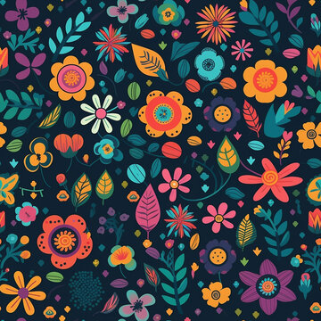 A lovely sameless illustration floral pattern featuring delicate pink, purple, and green flowers arranged in a natural and harmonious way