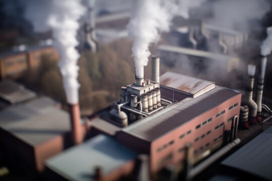 Smoke from industrial chimney, factories, buildings