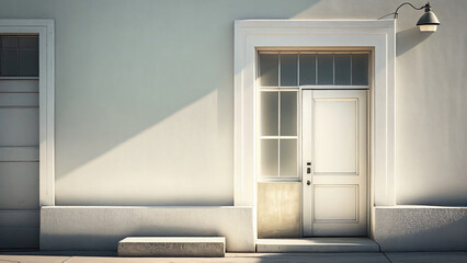 An old front door: city street, empty, blank, nobody, no people, photorealistic, illustration, Generative AI