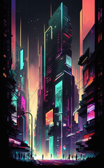 Futuristic city with neon colors. Generative AI