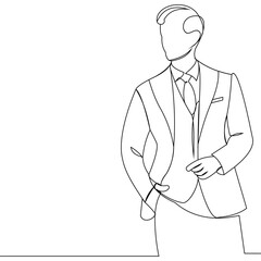 continuous line drawing of building builder architect