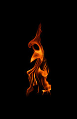 Include burning flame fire isolated on dark background for graphic design purposes.	