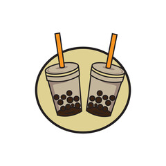 ice boba logo icon drink cup vector illustration design