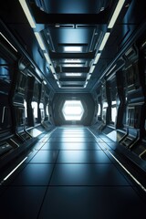 sci-fi hallway in a spaceship, made with generative ai